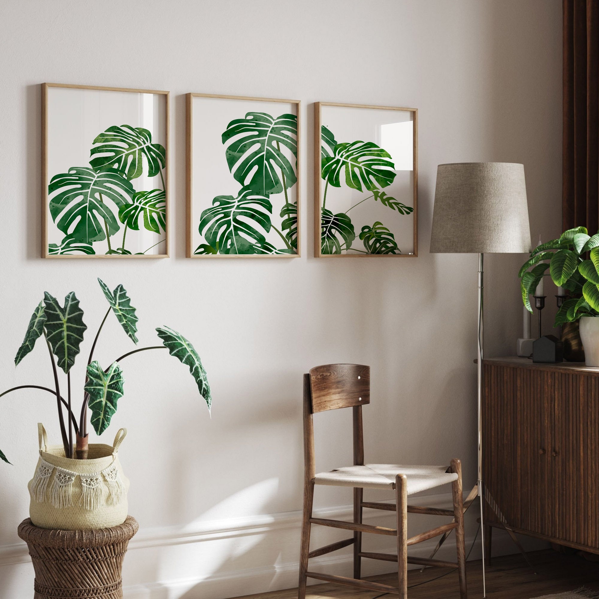 Monstera Leaves Print Set of 3, Botanical Print, Tropical Leaf Prints ...