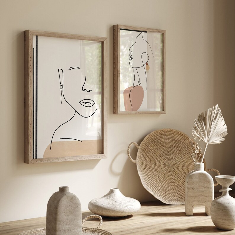 Woman Line Art Print Set of 2 PRINTABLE Female Face Line Wall - Etsy
