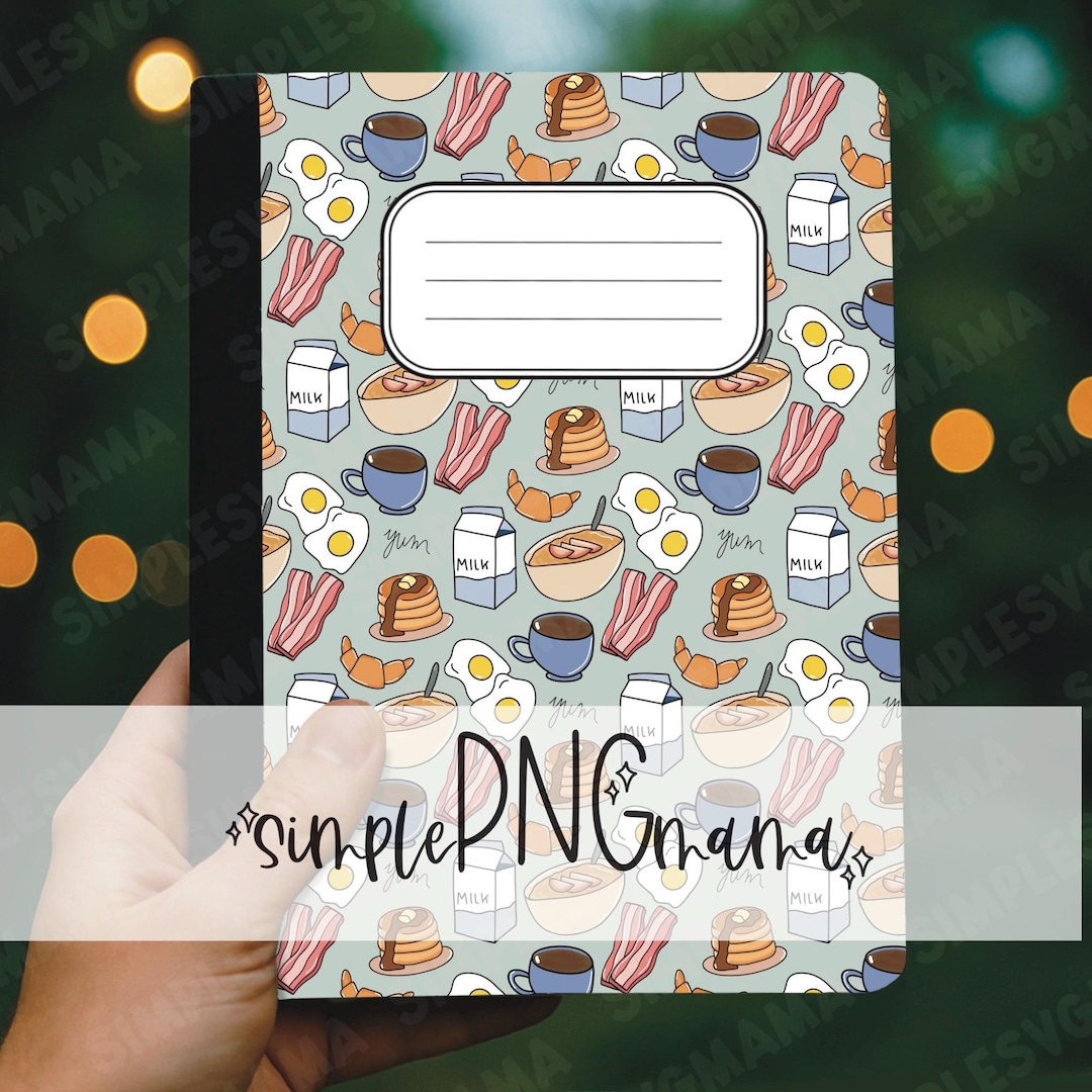 Breakfast Time Custom Notebook Cover | Eggs and Bacon Pattern PNG ...
