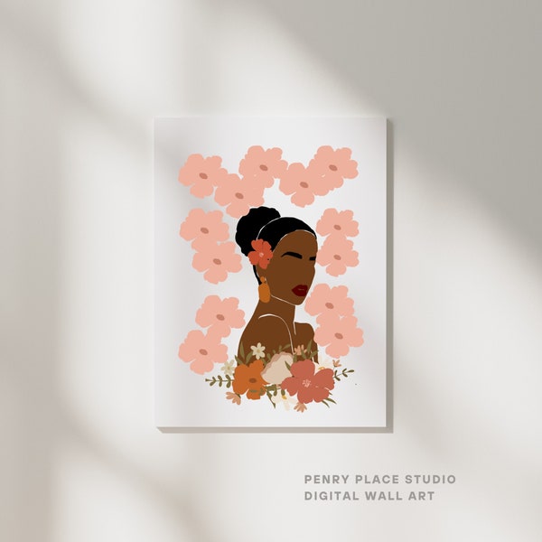 PinkLady Wall Art, Female Wall Art, Digital Print Home Decor, African American Digital Print Art