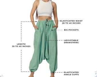 Unisex Haremshose mit großen Taschen, Geschenk für Yoga-Liebhaber, bequeme Yoga-Hose, elastische Taille und Knöchelmanschetten, Boho-Haremshose