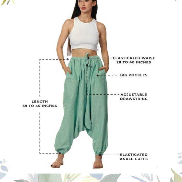 Unisex Harem Pants with Big Pockets, Gift for Yoga Lovers, Comfortable Yoga Trousers, Elasticated Waist and Ankle Cuffs, Boho Harem Pants