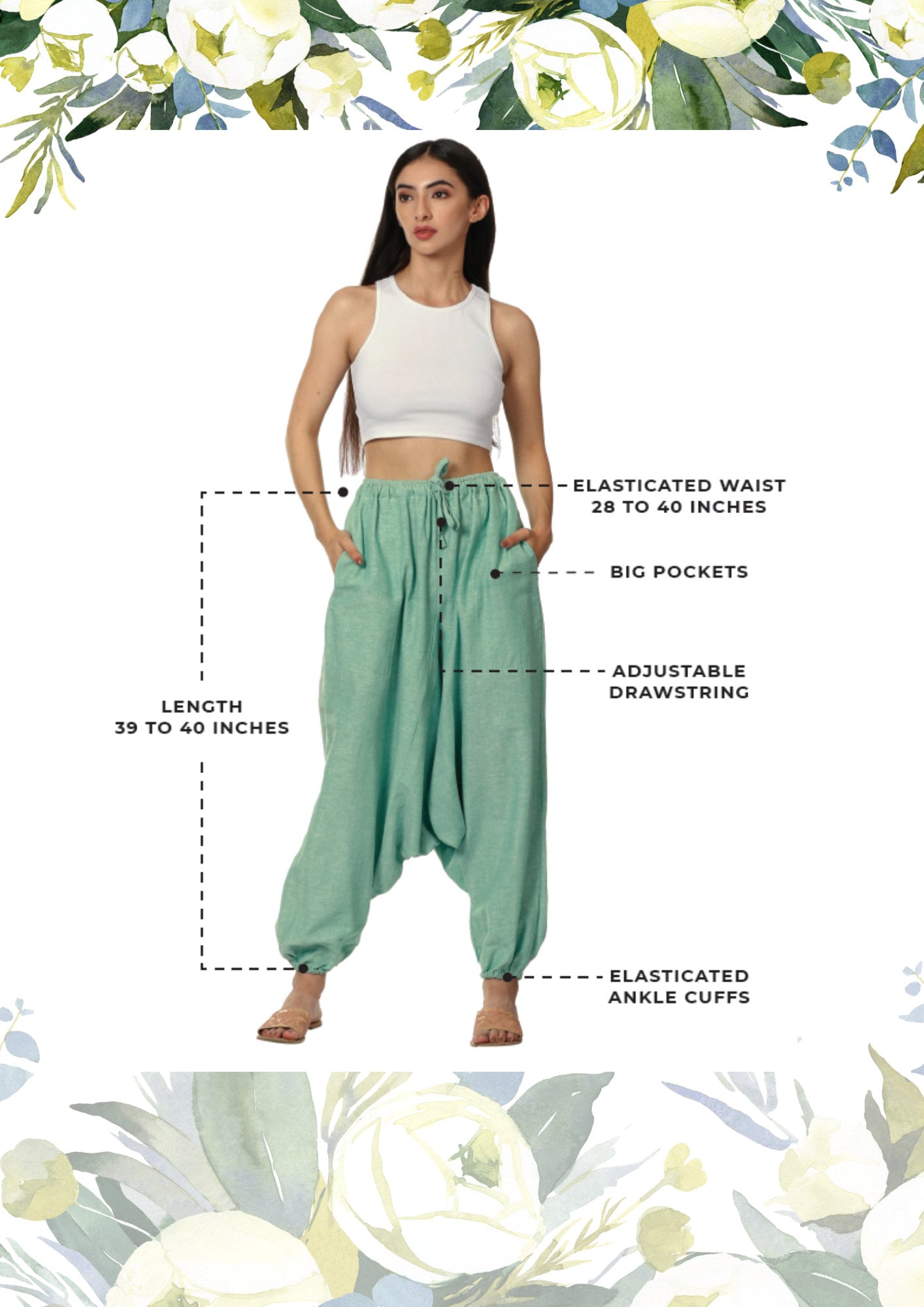 Boho Capri Pants for Women Cotton Linen Smocked High Waist Wide Leg Lounge  Capris Summer Casual Loose Solid Color (Medium, Black)