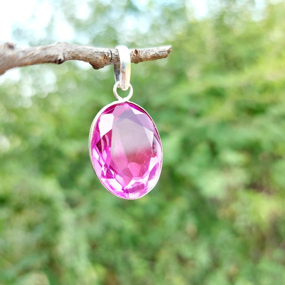 Natural Pink Sapphire Pendant Sapphire Oval Necklace 