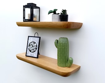 Modern Wooden Floating Shelves Soilid Oak Custom Size With Brackets Wall Mounted Shelf Rounded Edges for Entryway Bathroom Kitchen Decor