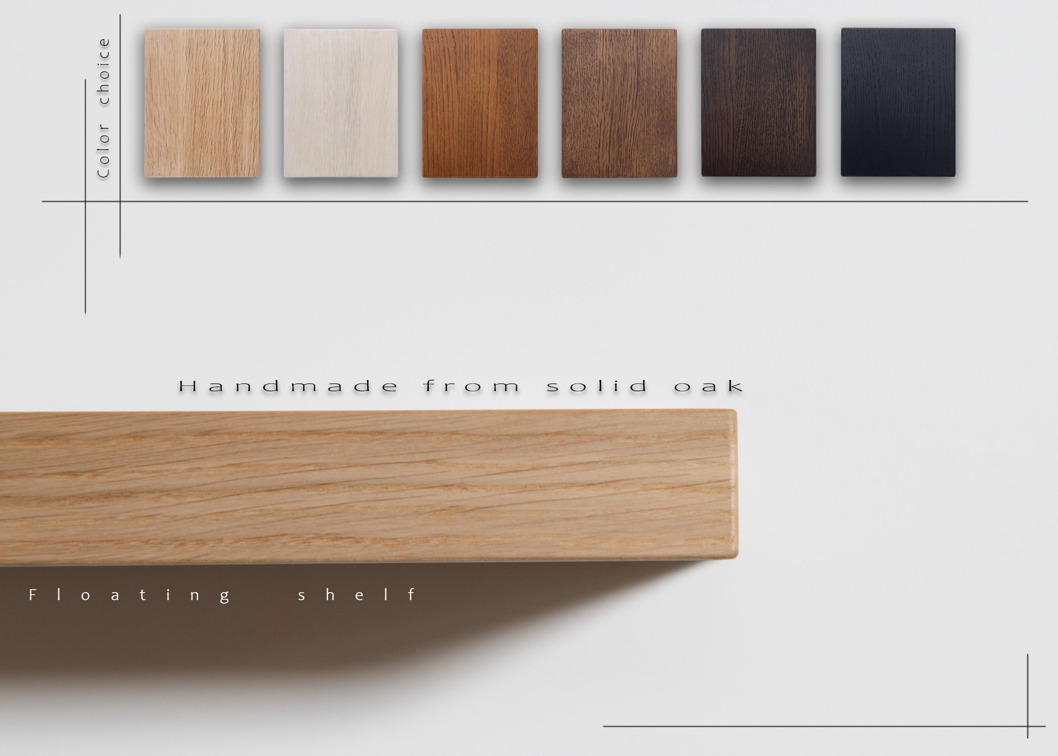 Floating Shelf Custom Color and Size from Solid oak with Invisible Brackets