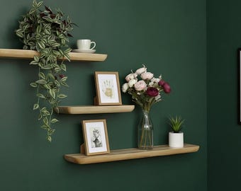 Wooden Floating Shelf with Curved Edges Handmade from Solid Ash Custom Size
