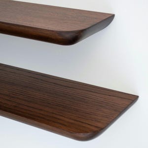 Hardwood Floating Shelf Custom Size Handmade with Curved Edges in Dark Chocolate Color