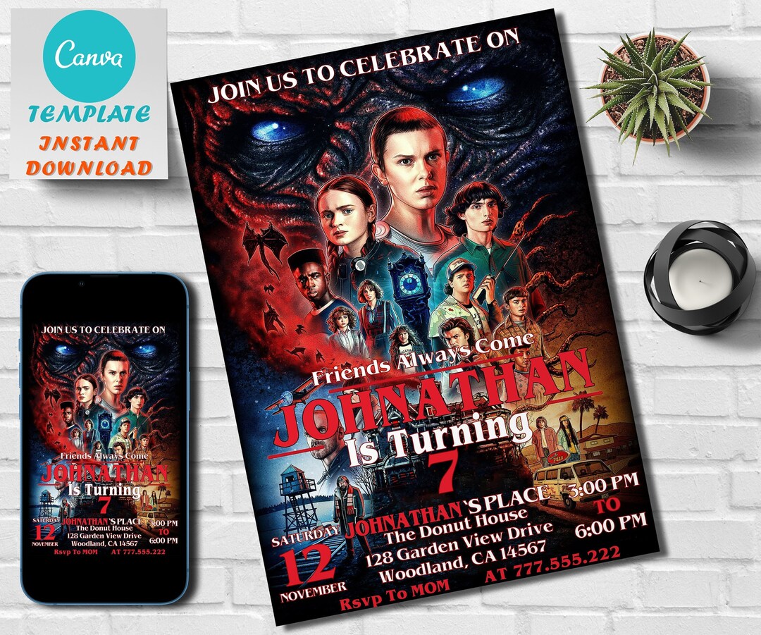 Editable Stranger Things Birthday Invitations Stranger Etsy