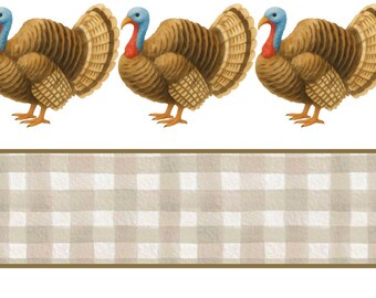 Watercolor Turkey PNG, Hunting Shirt Design, Neutral Gingham Fall Clipart, Farmhouse Hunting Sublimation, Instant Download