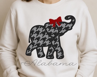 Alabama Elephant PNG | Houndstooth Elephant with Bow | Crimson Tide Digital Download