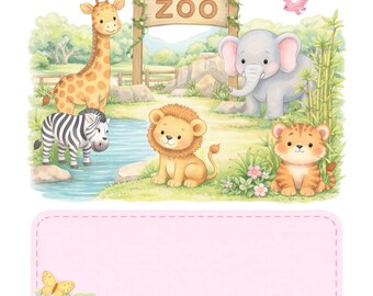 Watercolor Zoo PNG for Kids Shirt | Cute Zoo Animals Clipart | Safari Toddler Design | Sublimation File Instant Download