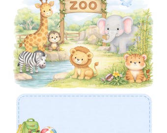 Watercolor Zoo PNG for Kids Shirt | Cute Zoo Animals Clipart | Safari Toddler Design | Sublimation File Instant Download