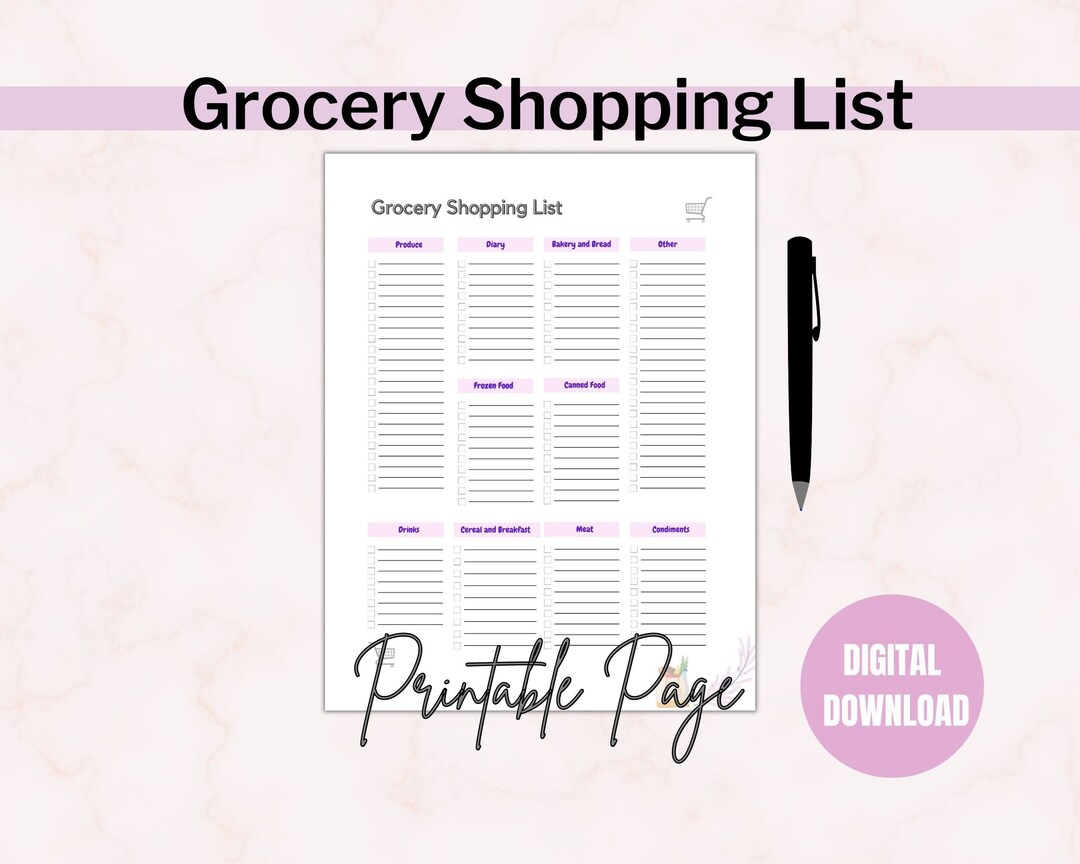 Printable Grocery Shopping List, Plan Weekly Grocery Shopping by