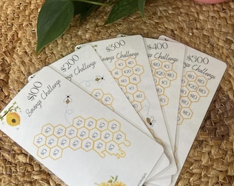 Bee Themed Laminated Savings Challenge Trackers, Save Money