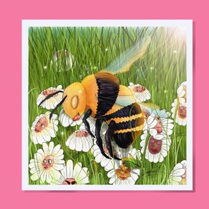 art poster illustration bees and flowers