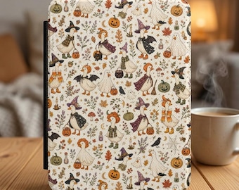 Whimsical Halloween Geese Kindle Case | Spooky Pumpkin Witch Pattern