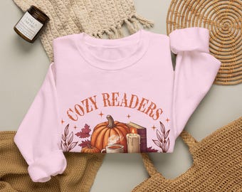 Cozy Readers Book Society Sweatshirt | Autumn Pumpkin Candle Reading