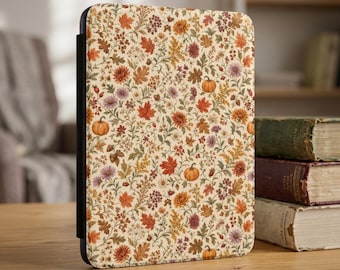 Autumn Floral Pumpkin Kindle Case | Fall Leaves Floral Pattern