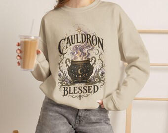 Cauldron Blessed Sweatshirt | Witchy Cauldron Magic, Moon & Stars