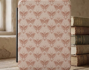 Vintage Moth Pattern Kindle Case | Beige Botanical Night Moths