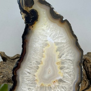Polished Agate Slice, Brazilian Agate Crystal Slab , Stand Included