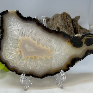 Polished Agate Slice, Brazilian Agate Crystal Slab , Stand Included