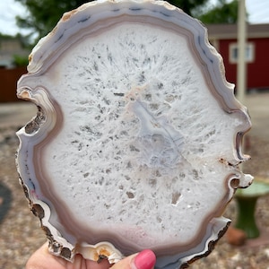 Crystal Agate Display Specimen, Polished Brazilian Agate, Stand Included