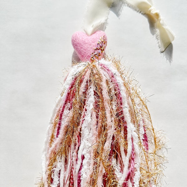 Pink Sparkle Heart Tassel | Gift Tassel, Boho Tassel, Whimsy Bauble, Anthro Tassel, Love Day Tassel, Whimsical Tassel, Anthro Inspired