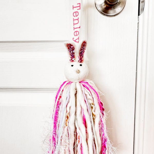 Cream Sparkle Bunny Girl Tassel | Gift Tassel, Boho Tassel, Whimsy Bauble, Anthro, Easter Basket tag,  Whimsical Tassel, Anthro Inspired