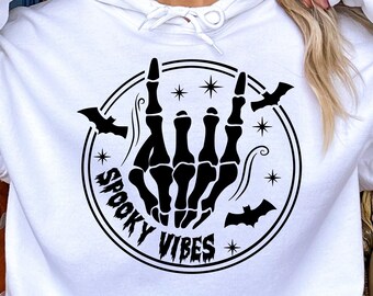 Spooky Vibes svg, Skeleton Hand svg, Skeleton svg, Spooky Season svg, Cricut Cut Files, Halloween Shirt SVG, Halloween SVG for Shirts, rock