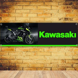 カワサキロゴバナービニールガレージサイン、オフィスまたはショールーム、旗、レーシングポスター、自動車ショップ、車のポスター、ガレージの装飾、ギフト、ワークショップ
