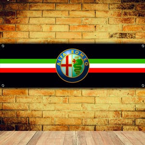 Alfa Romeo Banner Vinyl Garage Sign,office or showroom, Flag, Racing Poster, Auto Car Shop, Car Poster, Garage Decor, Gift ,workshop