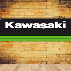 カワサキロゴバナービニールガレージサイン、オフィスまたはショールーム、旗、レーシングポスター、自動車ショップ、車のポスター、ガレージの装飾、ギフト、ワークショップ