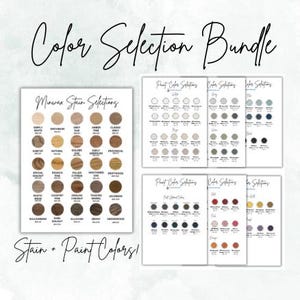 Peut inclure: Ensemble de sélection de couleurs pour teinture et peinture. L'ensemble comprend un nuancier de teinture Minwax avec 36 couleurs de teinture différentes et trois nuanciers de peinture avec 36 couleurs de peinture différentes.