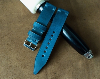 Bracelet de montre en cuir bleu foncé | Peut être personnalisé par gravure laser | Bracelet de montre en cuir italien Crazy fabriqué à la main | 16 mm...20 mm 30 mm