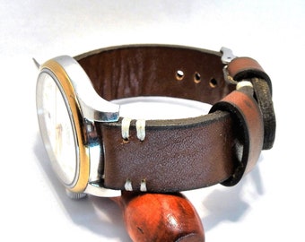 Double Layer of Leather WatchStrap, Vegetable Tanned Cowhide, Custom Watchband 16mm, 18mm, 20mm, 21mm , 22mm, 23mm , 24mm, 25mm, 26 mm, 28mm