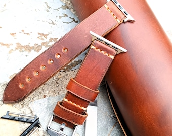 Leather Apple Watch Band 44mm 45mm 40mm 41mm iWatch Strap | Handmade Italian Leather Russet Brown