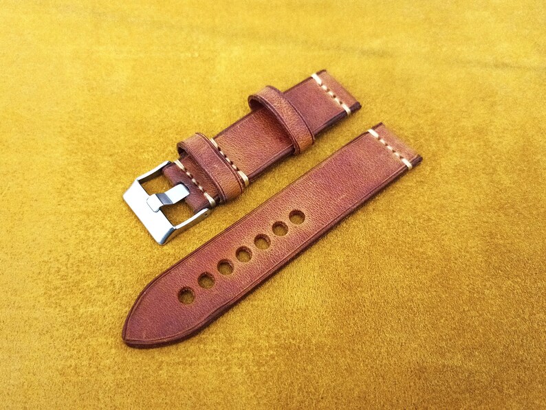 Hand Made Genuine Leather Watch Strap in Crimson Brown Custom Sizes Available 14mm, 16mm, 18mm