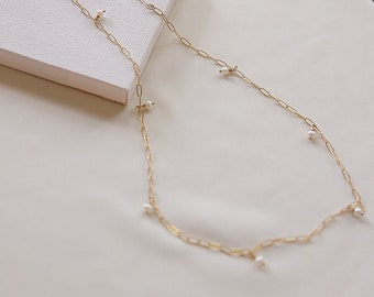 Pearl paperclip chain necklace | Layering necklace | dainty necklace | gold filled necklace | mini pearl necklace | gift for her