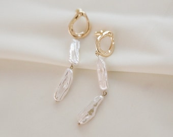 Oval pearl earrings | gold filled earrings | dangle earrings | baroque pearl earrings