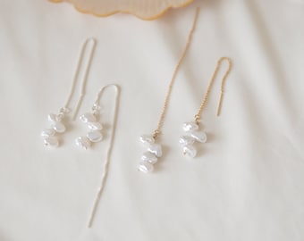 keishi pearl earrings | unique freshwater pearl earrings | gold filled threader earrings | silver threader earrings | gift for her