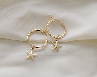 starfish hoop earrings | Gold minimalistic earrings | Vacation earrings | Ocean earrings | Summer jewelry | Gift for her