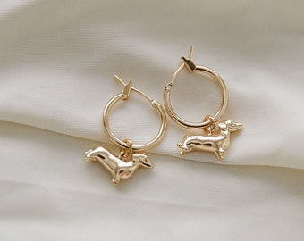 Dog earrings | Minimalistic gold hoops | Dog lover earrings | animal earrings | Gift for her