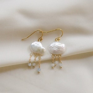 Cloud pearl earrings | cloud with raindrop | dangle earrings | gift for her