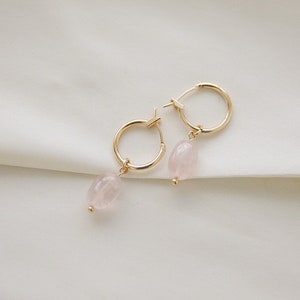 Rose quartz earrings | pink earrings | gold hoop earrings | summer earrings | Gift for her