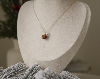 Collar de granada escarchada / Collar de frutas / Pendientes florales blancos / Regalo de Navidad / Joyería navideña