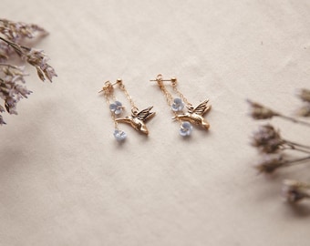 Summer Collection ll | humming bird earrings | blue bell earrings  | garden earrings | gold filled stud earrings | gift for her