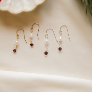 The Holiday Collection | Pearl earrings | Garnet earrings | Gold filled | Silver earrings | Gift for her