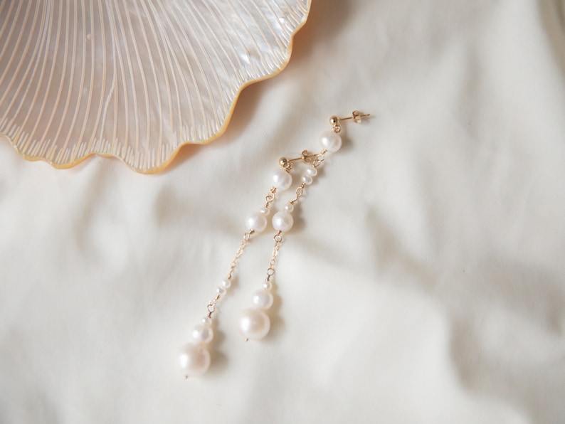 mismatched pearl earrings 14k gold filled earrings long dangly earrings bridal earrings gift for her image 2